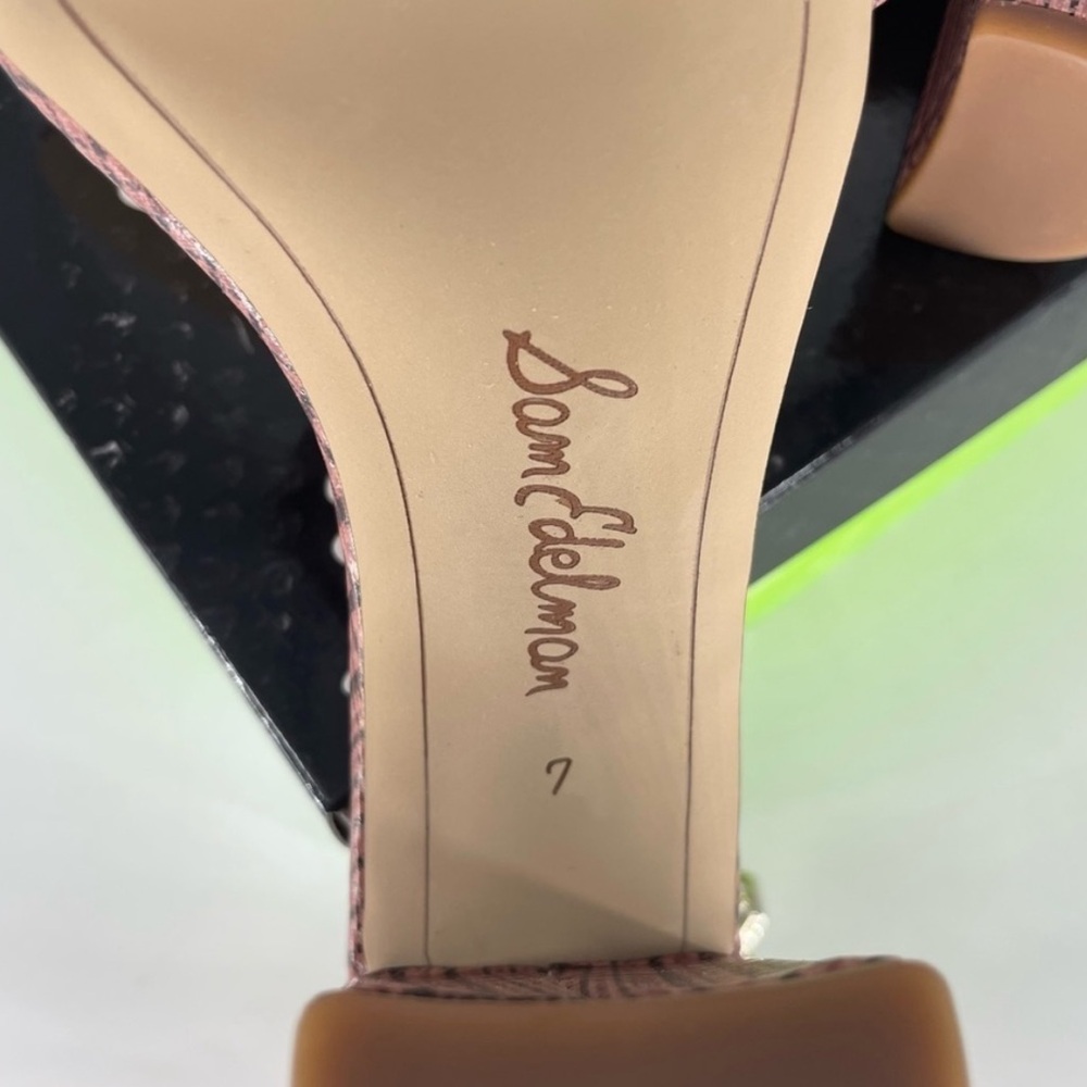 SAM EDELMAN NEW YARO ANKLE STRAP SANDALS HEELS CAMEO PINK PLAID 7 - Picture 7 of 9
